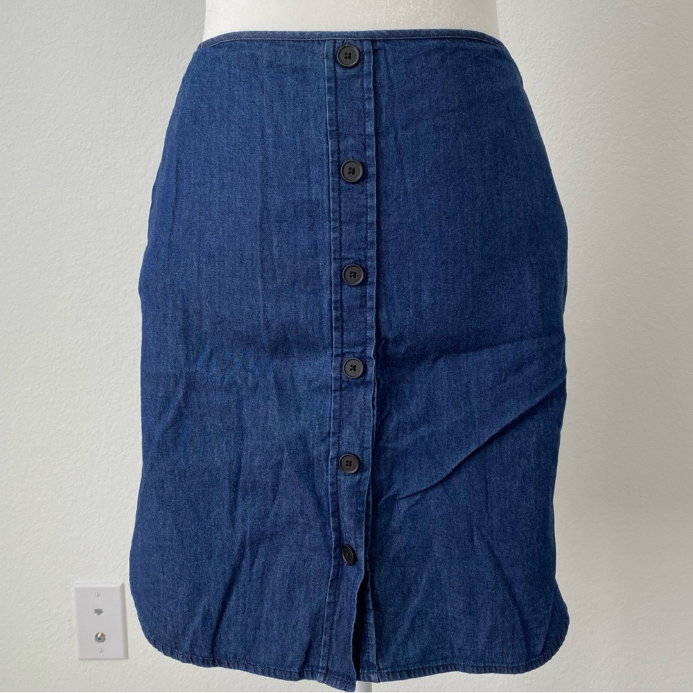 Women’s Navy Blue High Waist Jean Shirt Button Up, Reed Size 0
